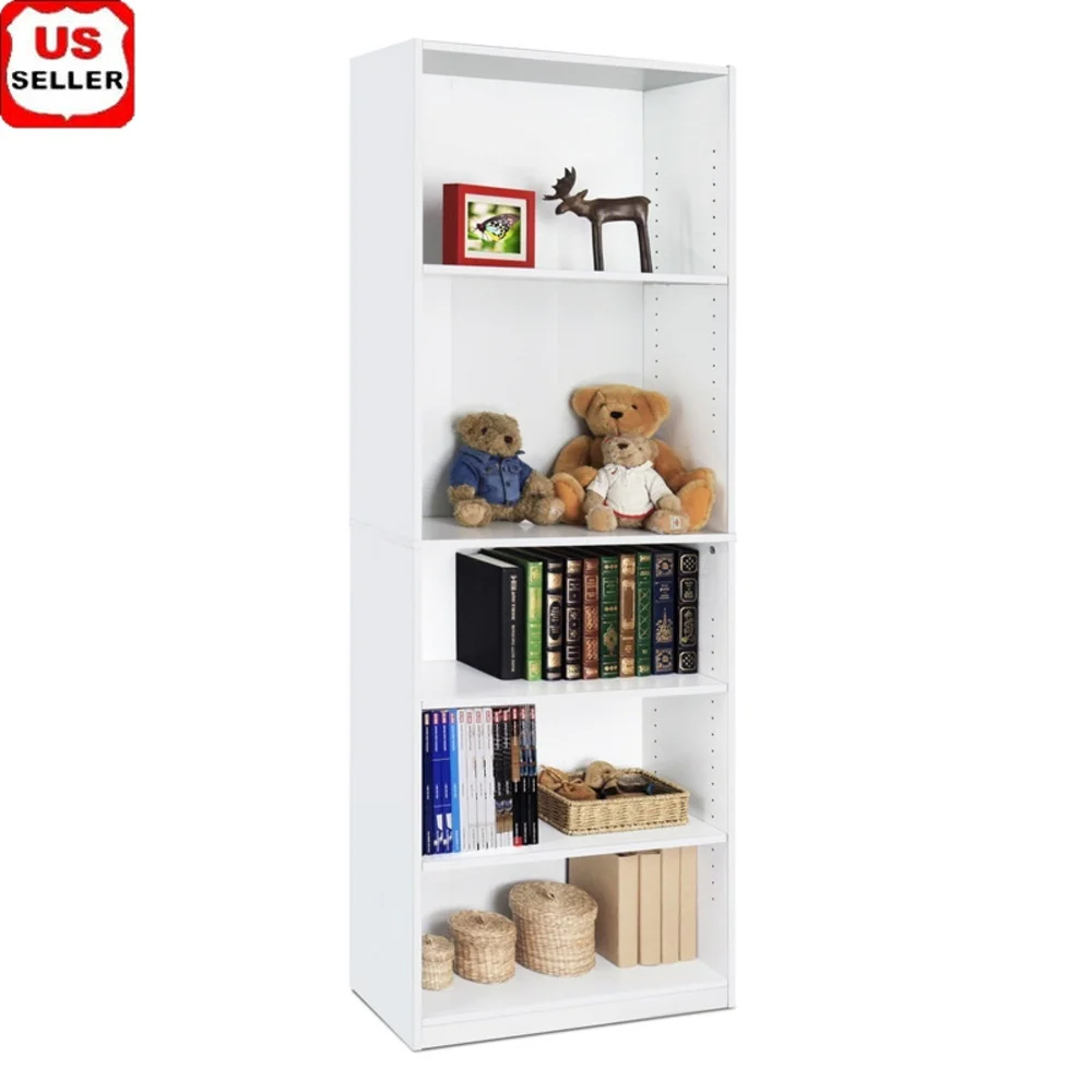 

Adjustable 5-Shelf Bookcase Engineered Wood Storage Solution Easy Assembly Home Office Decor Space Saving Design