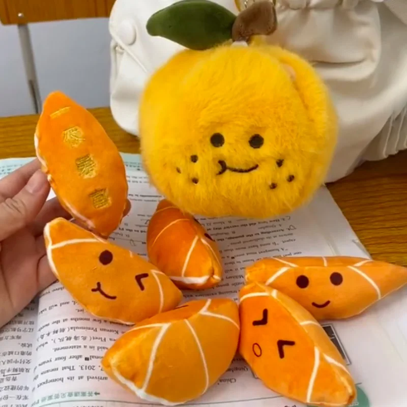 Kawaii Peelable Orange Segments Fruit Plush Toy Stuffed Soft Simulation Food Keychain Backpack Pendant Cartoon Toy Doll Kid Gift