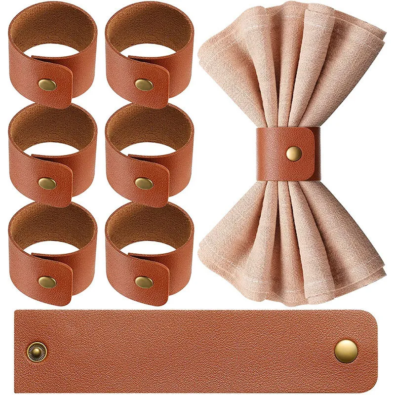 

12PCS Napkin Rings Vintage Farmhouse Style Wedding Banquet Leather Napkin Ring Christmas Birthdays Receptions Table Decoration