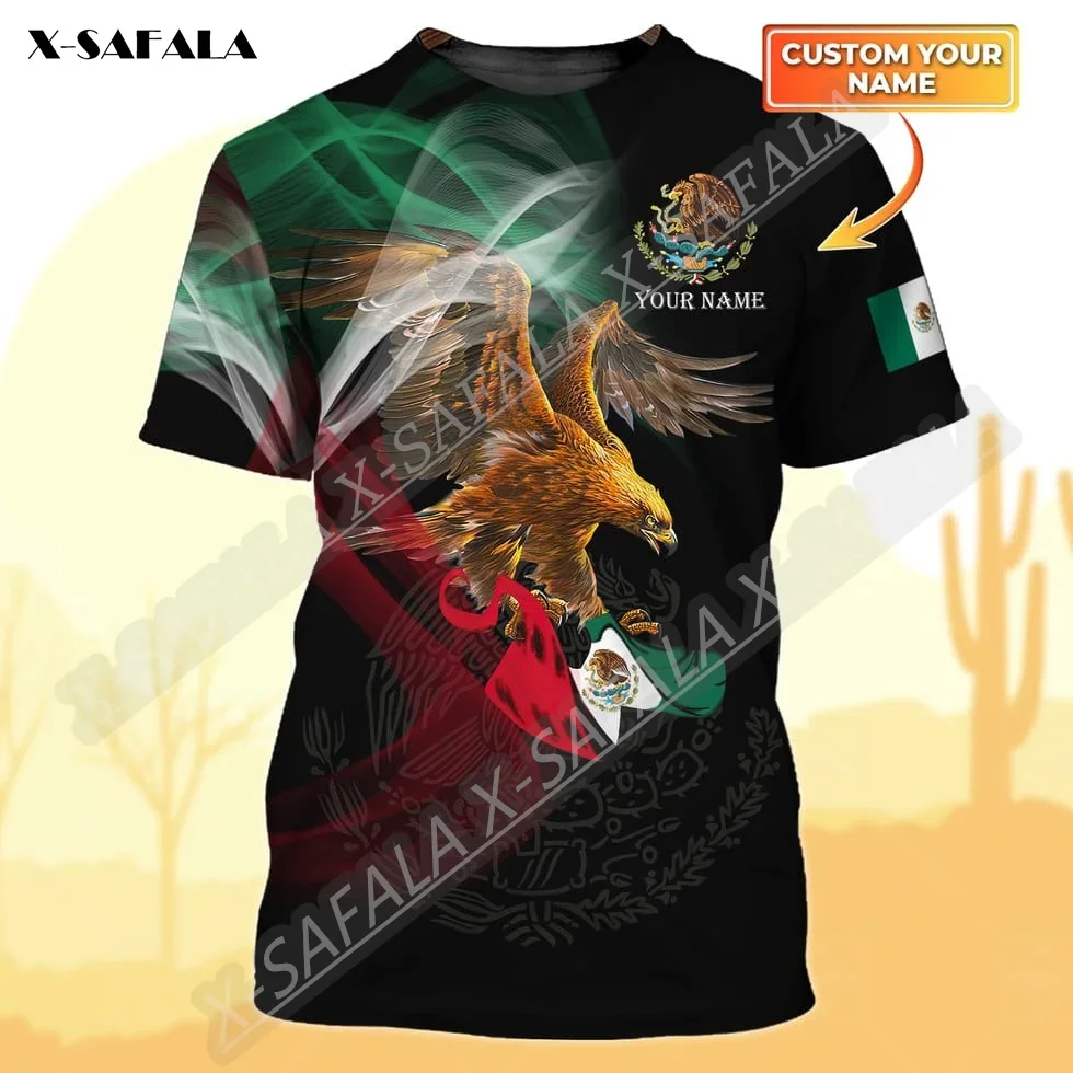 Custom Name Mexico Eagle Pride 3D Full Printed High Quality Milk Fiber T-Shirt Men's And Women's Casual Tops Gift For Friend