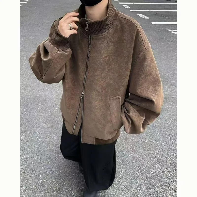 Мужская кожаная куртка Bla, свободная посадка, осень-зима, большой размер 250, американское мотоциклетное бейсбольное пальто из искусственной кожи с воротником-стойкой