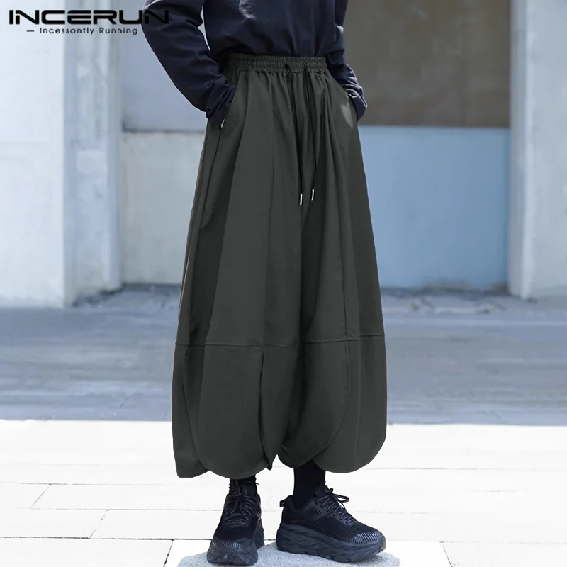 INCERUN Men Wide Leg Pants Solid Color Drawstring Joggers Casual Trousers Men Loose Streetwear 2025 Korean Style Fashion Pants - Image 3