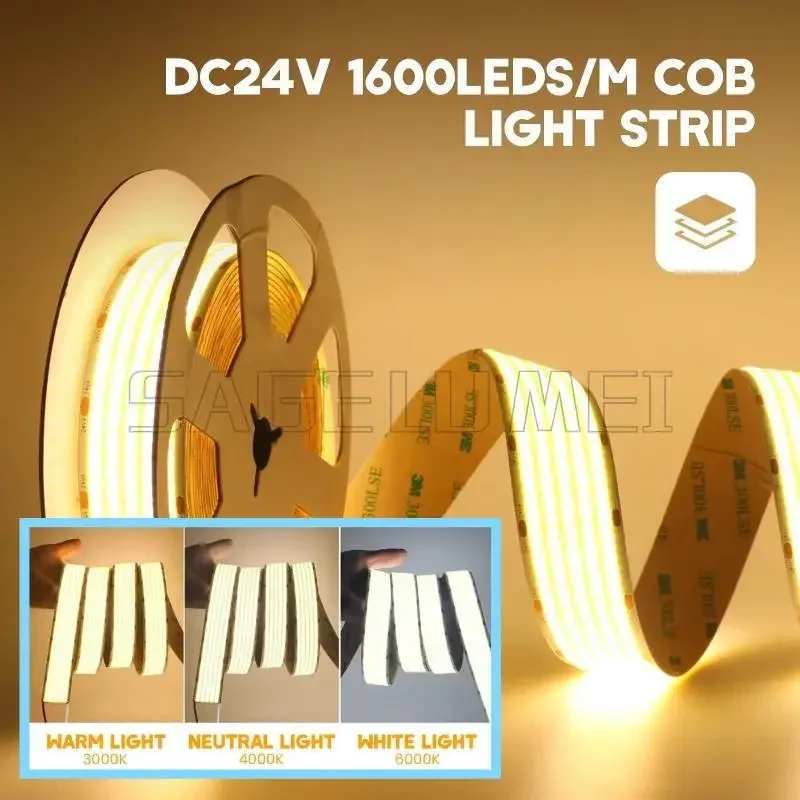 Superheldere COB LED-striplicht Hoge dichtheid 1600 leds / M 30 mm 5 rijen Flexibel dimbaar RA90 Led-verlichting 3000 K 4000 K 6500 K DC24V