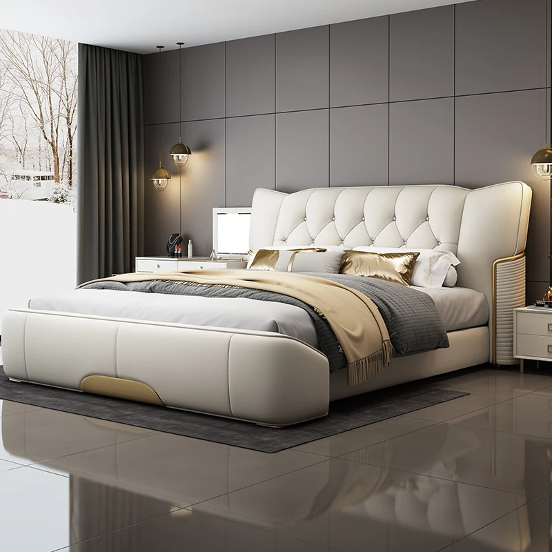 

King Size Bed Frames With Head Board Double Bed 2 People Base & Frame Home Queen Size Wall Full 180x200cm Bedroom Furniture