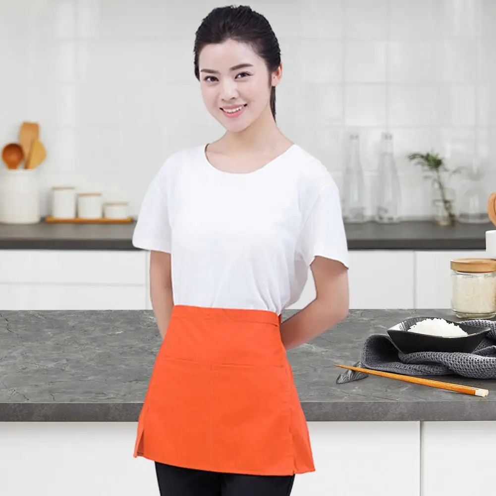 Half Apron with Pockets for Men Women Adults Breathable Apron Chef Short Slit Aprons Kitchen Cooking Apron Chef Costume