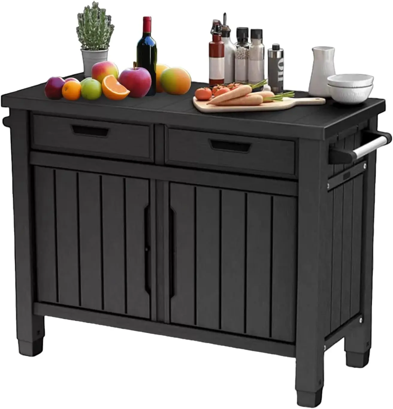 Outdoor Grill Table, Buffet, Entertainment, And Storage Cabinet With Drawers In Graphite Gray Is A Versatile And Stylish
