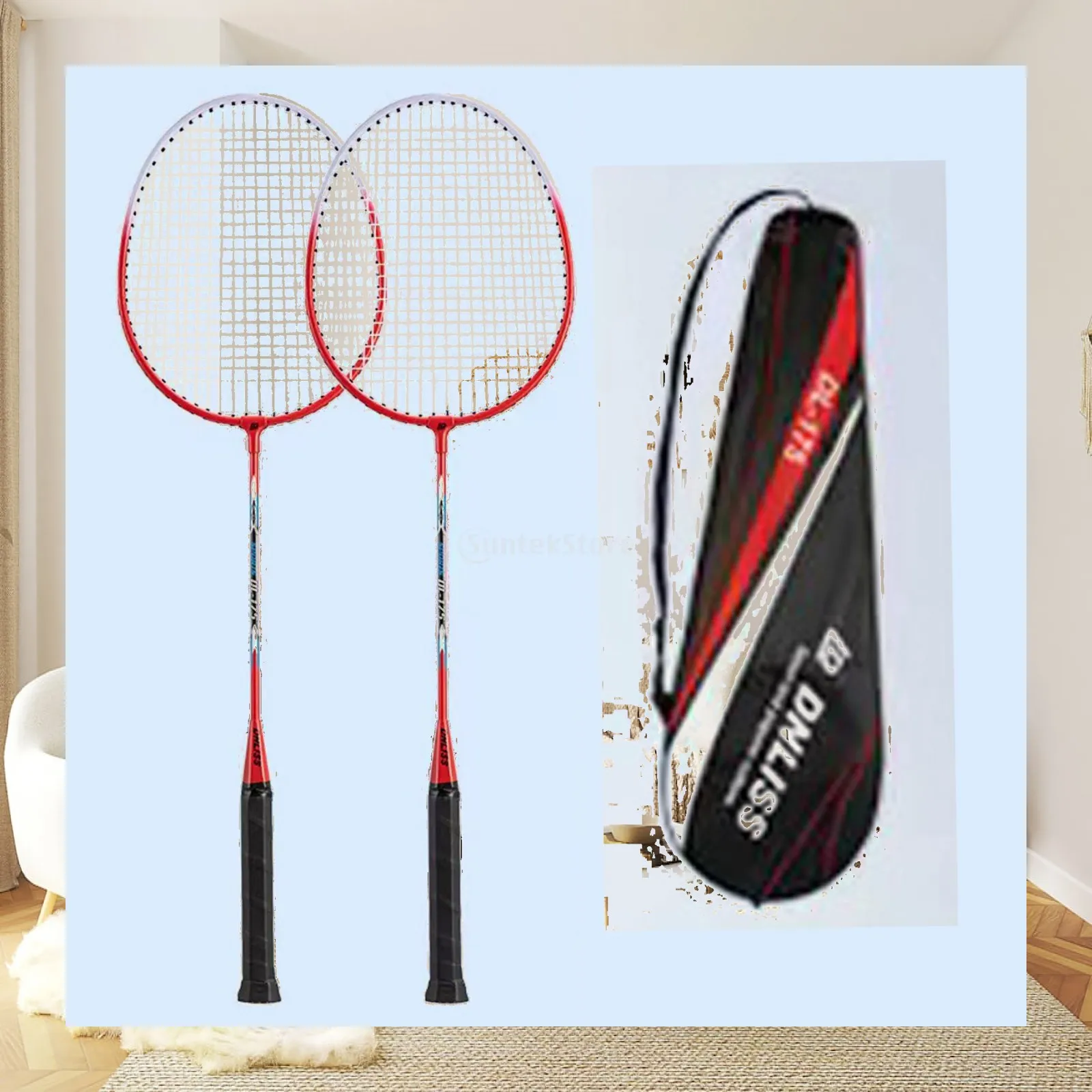 Badminton Rackets Set Lightweight Alloy Frame Double Racquet for Family Backyard Recreation