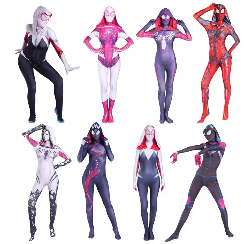 

Women & Girls Spider Gwen Stacy Cosplay Zentai Costume for Venom Gwen Halloween Cosplay Female Spider Suit for Kids Jumpsuits