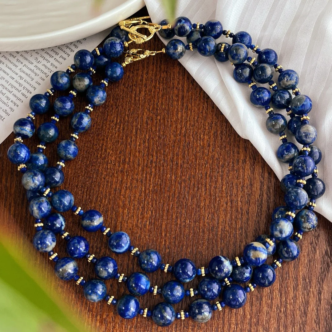 

National style retro royal blue natural lapis lazuli gypsy collarbone chain atmosphere necklace neck chain