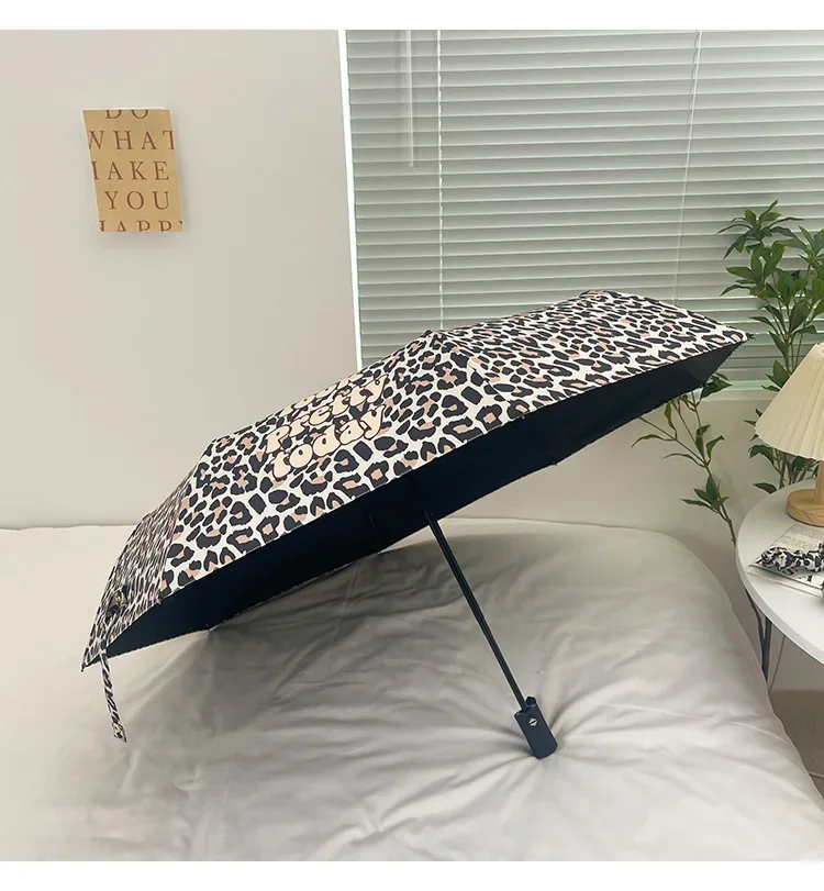 Leopard Print Umbrella American Retro Fully Automatic Uv Protection Sunshade and Rain Windproof Folding Umbrella for Girls