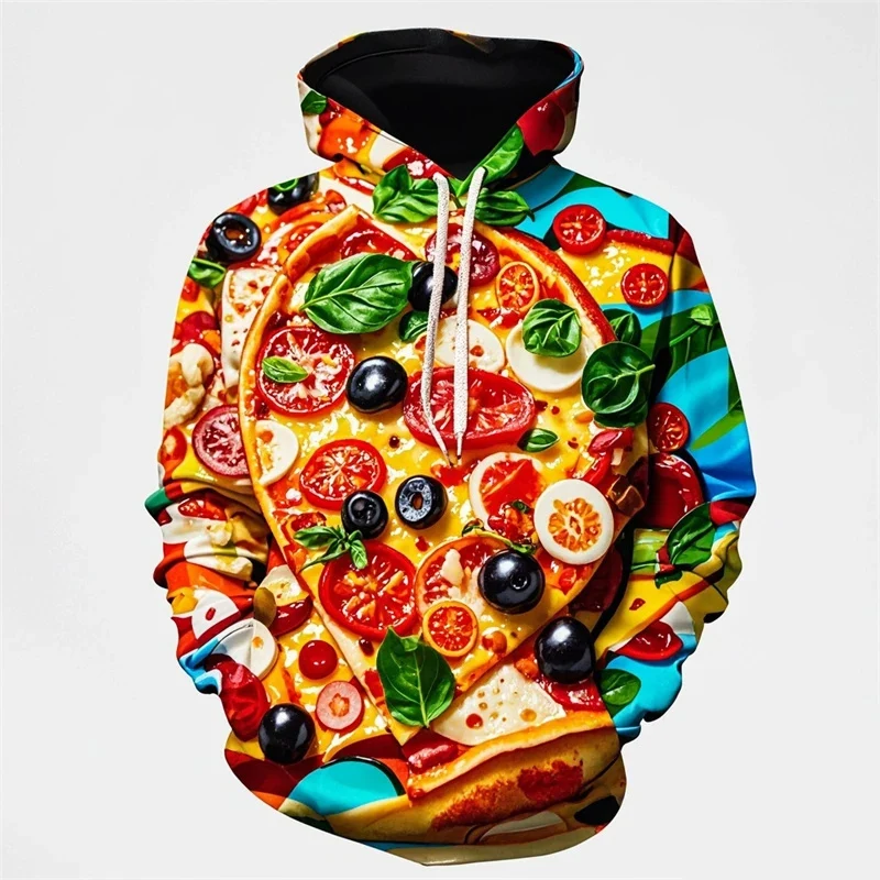 Pepperoni Pizza Graphic Hoodie For Men Food 3D Printed Sweatshirt Spring Autumn Casual Pullover Unisex Long Sleeve Hoodies Tops