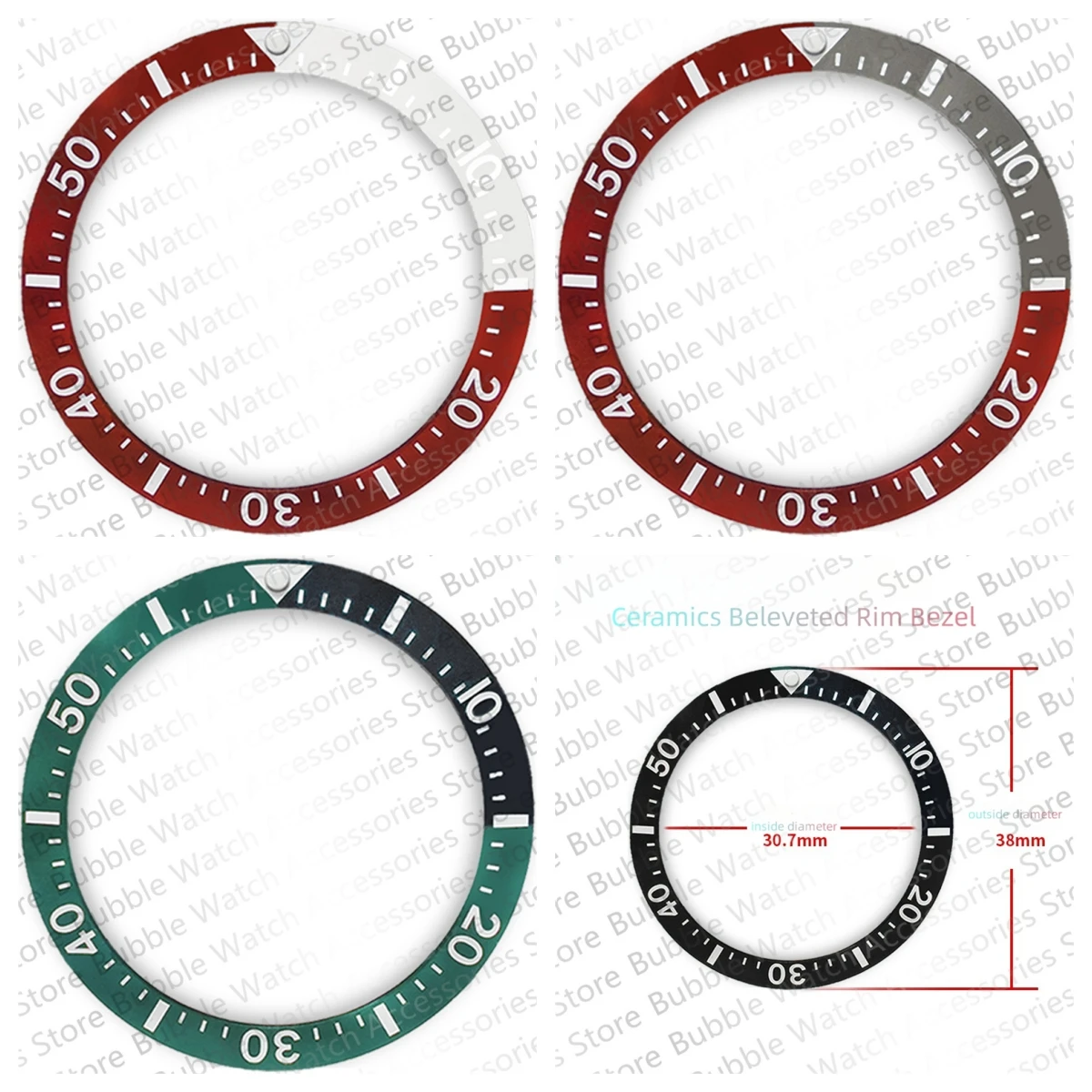 

38mm*30.7mm Ceramics Red Green Brush Bezel Insert Fit For SKX007 SKX009 SEA SRPD Submariner Automatic Men Watches