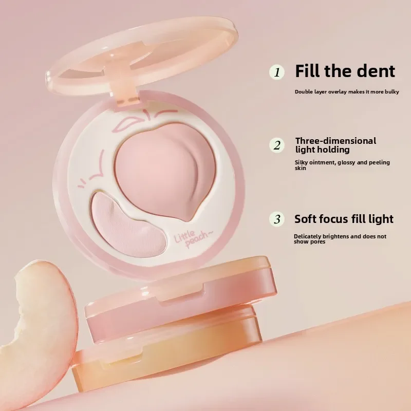 LITTLE ONDINE Peach Highlighter Cream Makeup Bronzers Powder Double Texture Duo Color Matte Face Brightener Palette