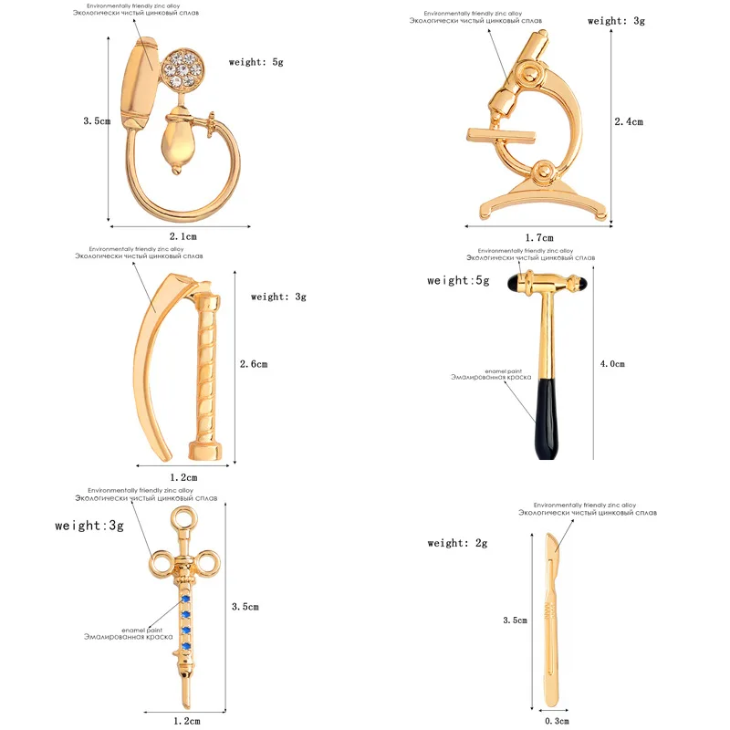 Medische Apparaten Emaille Pin Spuit Scalpel Microscoop Slaghamer Revers Zak Pin Badge Verpleegster Arts Sieraden Gift Groothandel