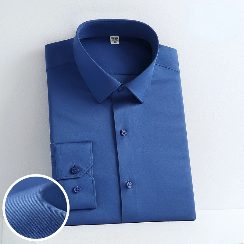 Anti-wrinkle Elasticity Pure Color Work White Shirt Shirts for Men Mercerized Stretch Long Sleeve Casual Slim Fit Shirt Men