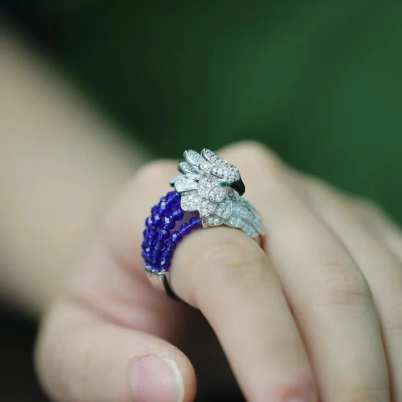 ZOCA 925 sterling zilveren ringen voor vrouwen High Carbon Diamond Royal Blue Parrot Hoge kwaliteit Bead Series Ring Sieraden