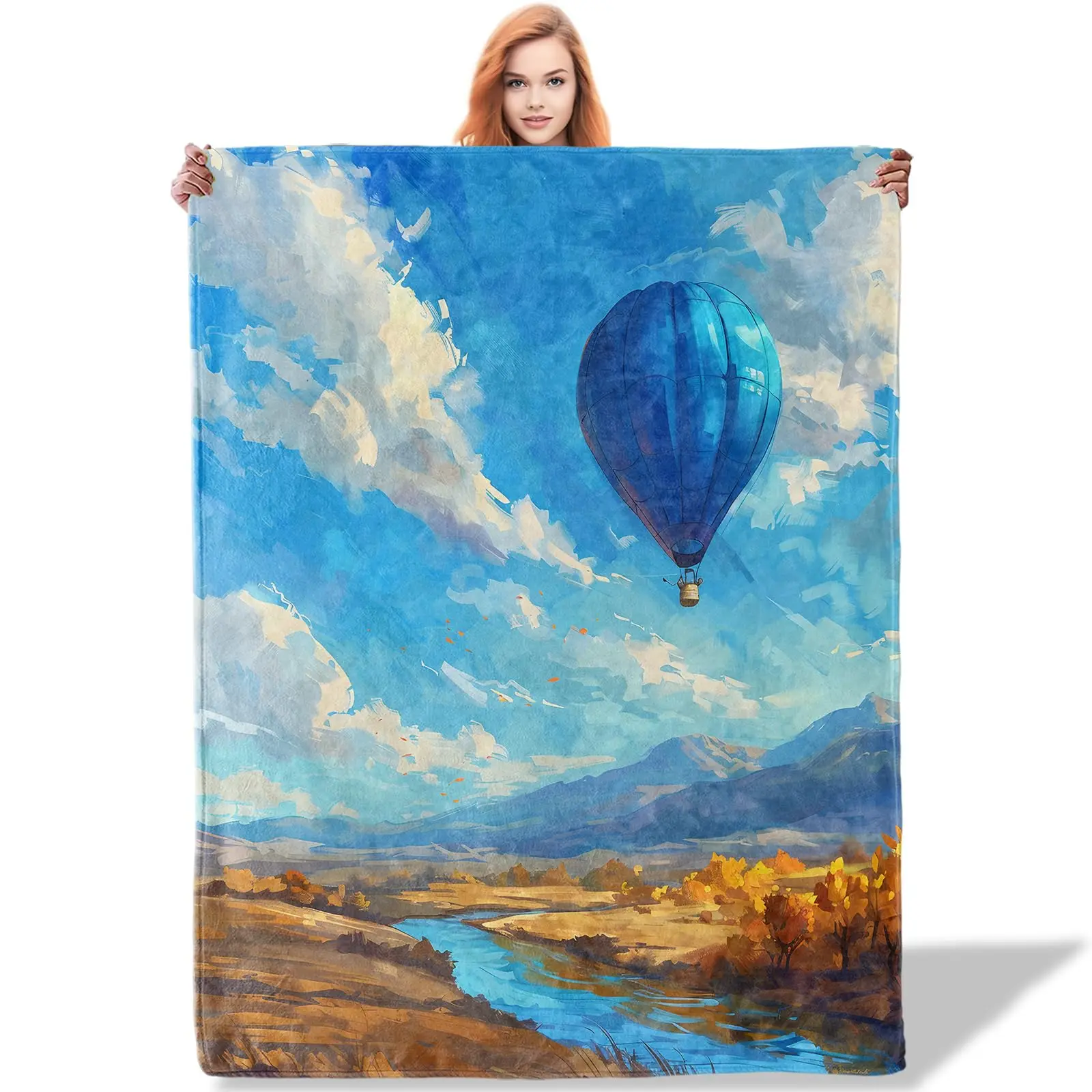 Hot Air Balloon Blanket Soft Lightweight Cozy Flannel Throw Blanket Plush Warm Blanket for Sofa,Travel,Bedroom,Office,Home Decor