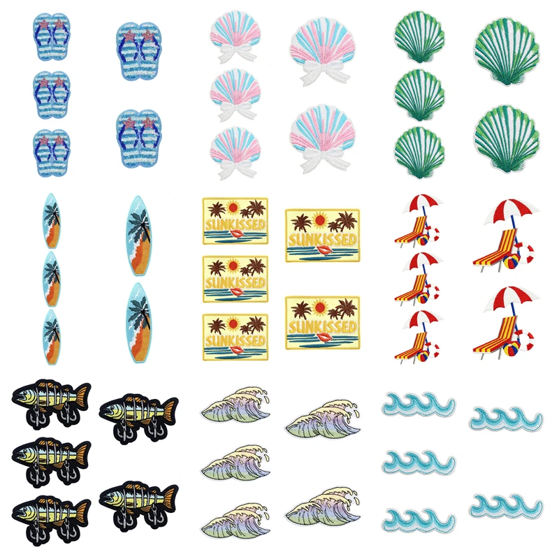 5 unids/lote parche bordado parche de playa parches de ondas de mar para ropa insignias de vacaciones parche hierro en parches en ropa rayas
