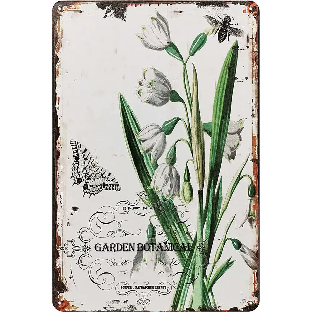 

Vintage Garden Metal Sign Flower Galanthus Nivalis Tin Sign Retro Wall Decor