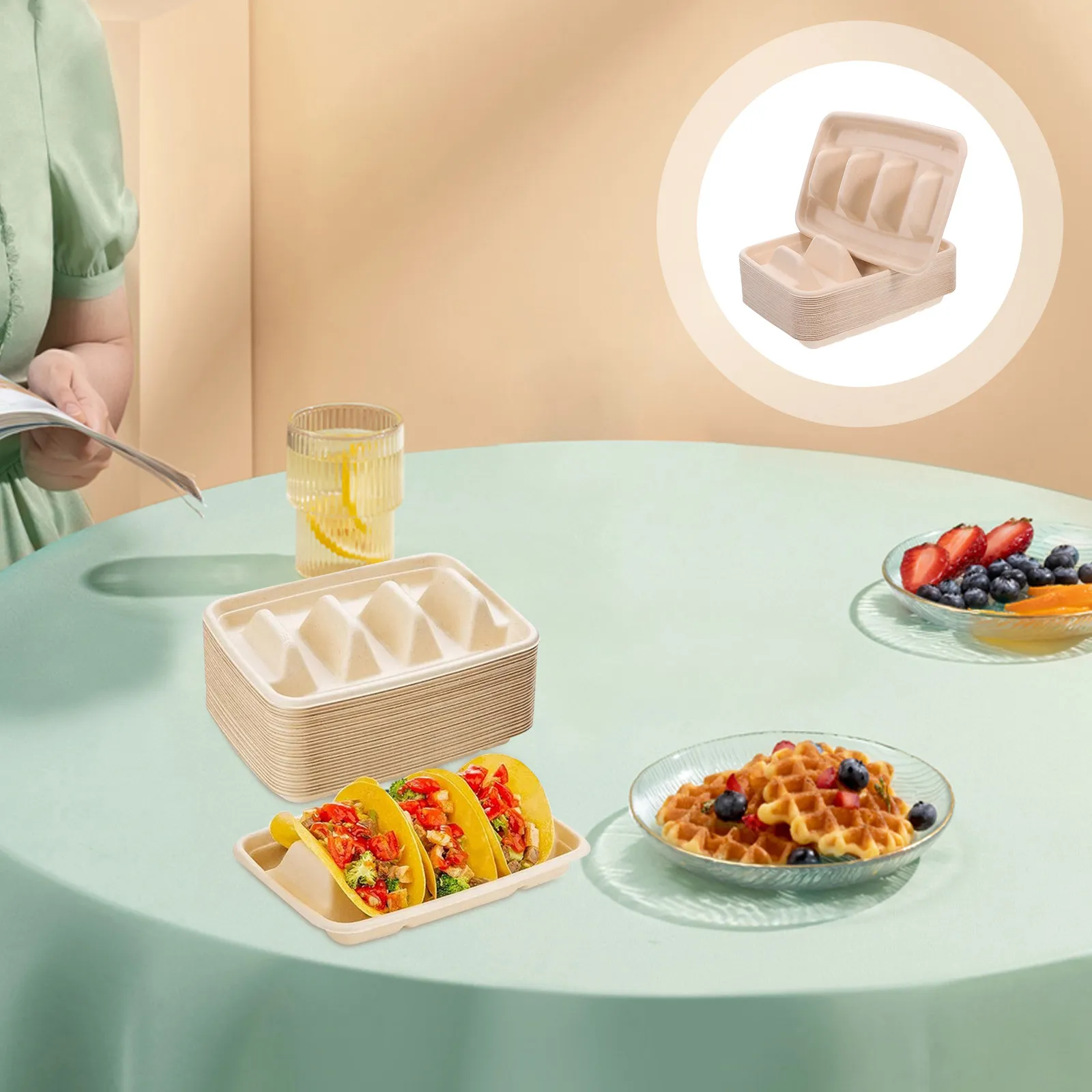 25 Cajas Desechables para Empacar Tacos, Porta Tortillas de Maíz, Bandejas de Papel Resistentes para Tacos, Burritos, Fiestas, Picnics, Barra de Tacos