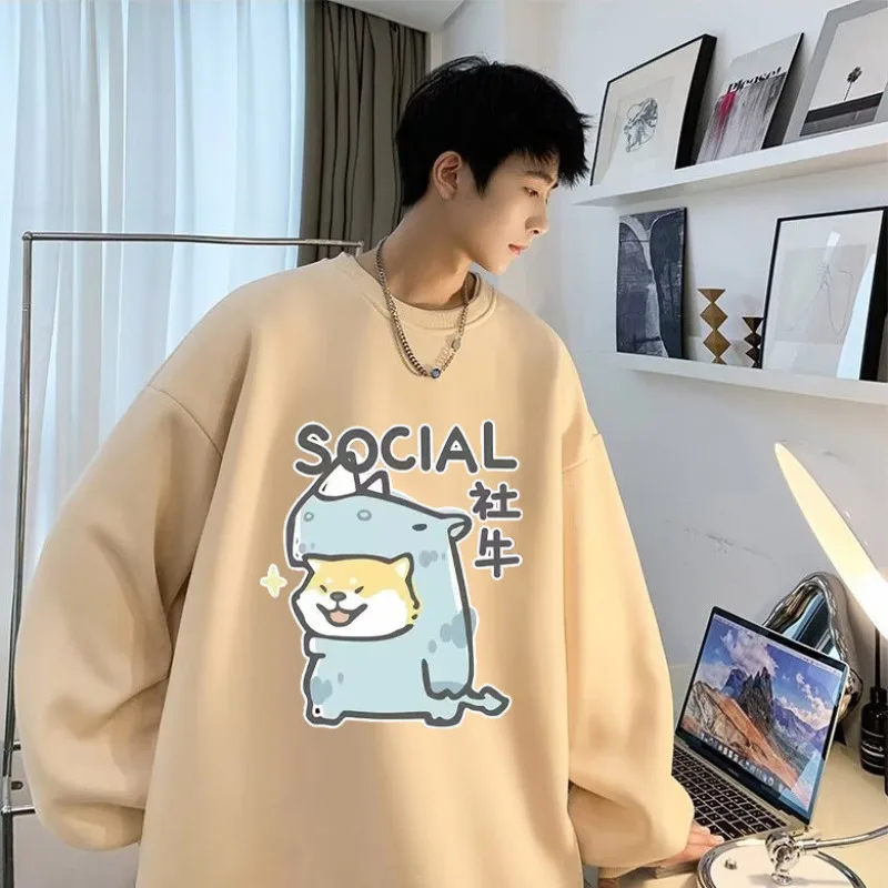 【M-8XL Sweatshirts】Men Oversized Sweatshirt Fashion Loose American Cartoon Dinosaur Dog Print Long Sleeve Couple Clothes