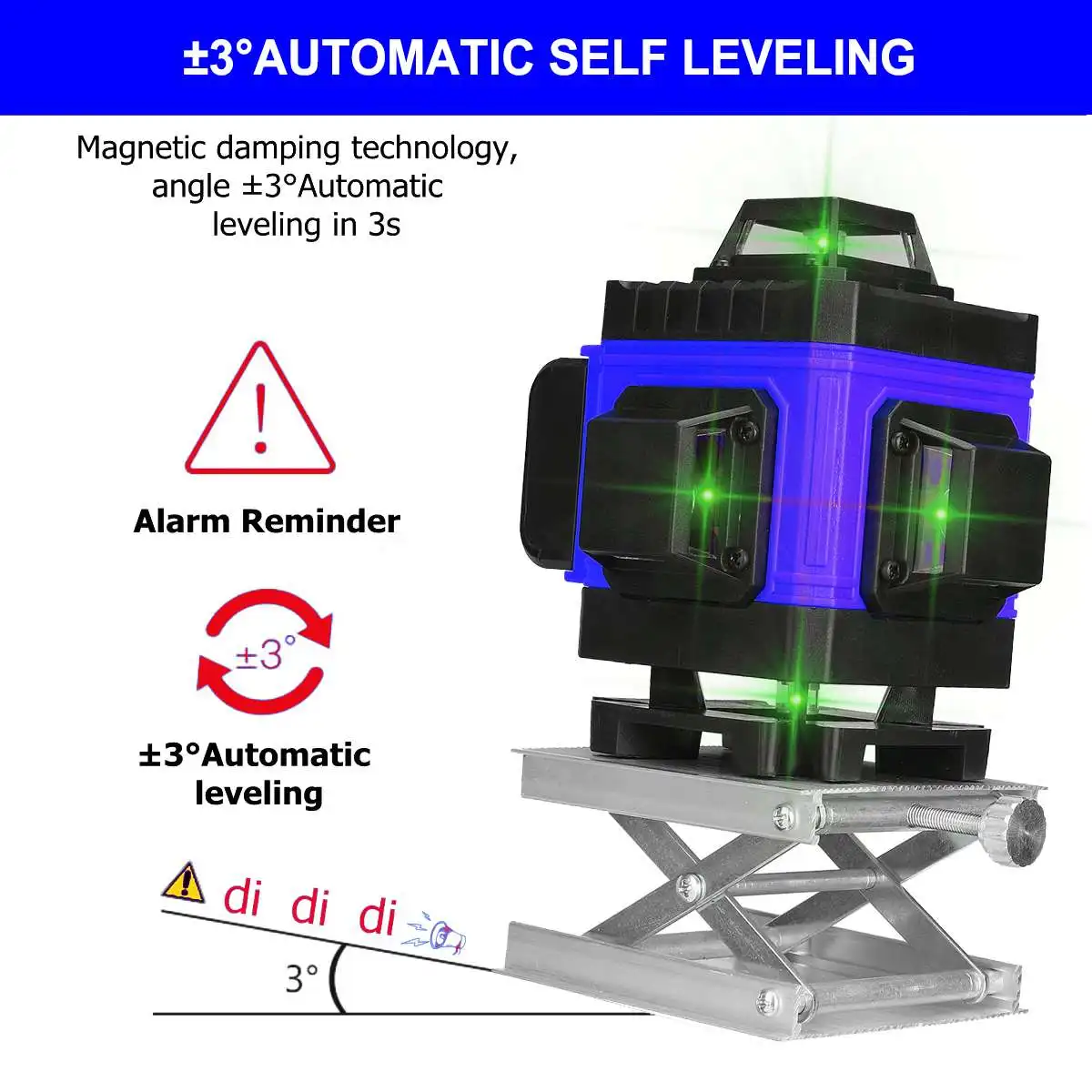 16 Lines 4D Laser Level, Green Laser Line, Self Leveling, Horizontal Lines &360 Degree Vertical Cross with 2xBattery for Outdo