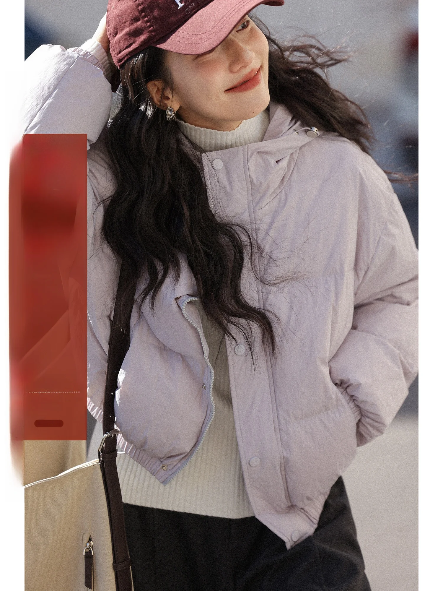 

Lightweight ort Puffer Jaet Women's Purple Du down Hooded Coat Winter Korean Sle Casual Loose Fit Warm Outerwear