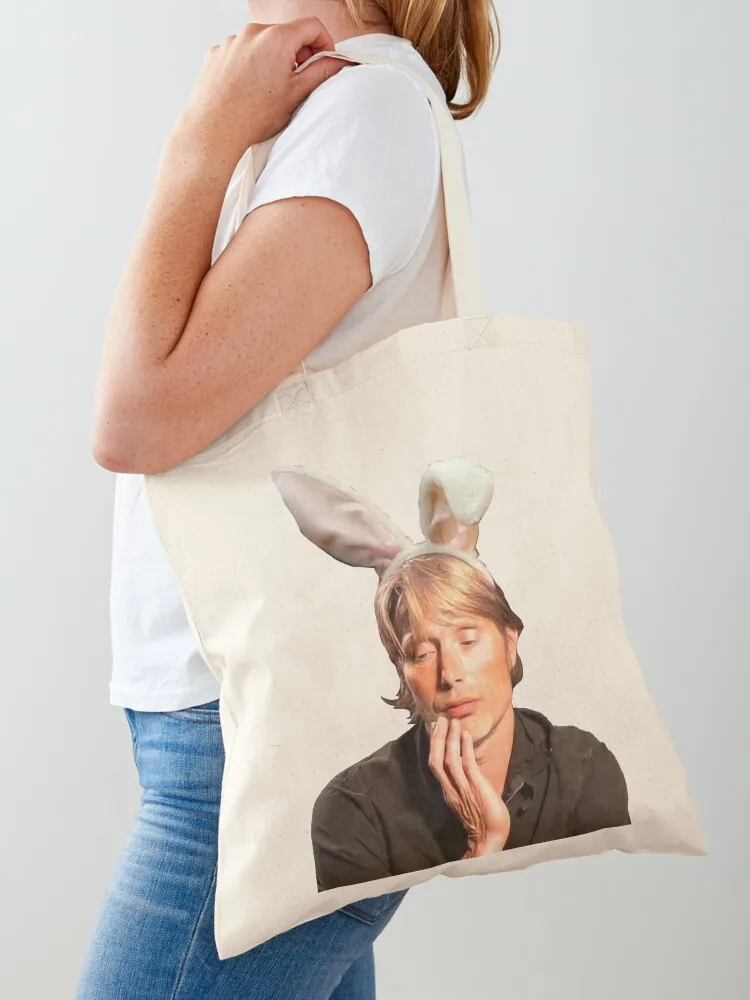 Mads Mikkelsen with bunny ears Tote Bag Lady bags supermarket folding bag bag for beach Customizable tote