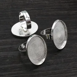 18x25mm 5pcs Light Silver Plated Brass Oval Adjustable Ring Settings Blank/Base,Fit 18x25mm Glass Cabochons J5-02