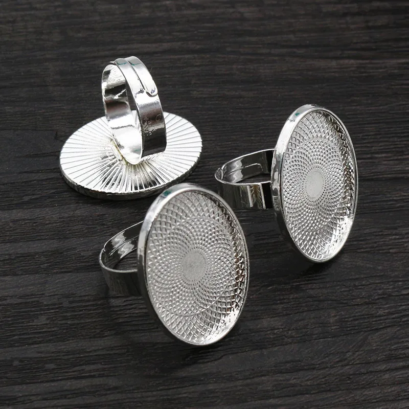 18x25mm 5 sztuk jasny srebrny niklowany mosiądz owalny regulowany pierścień ustawienia Blank/Base,Fit 18x25mm szkło Cabochons J5-02