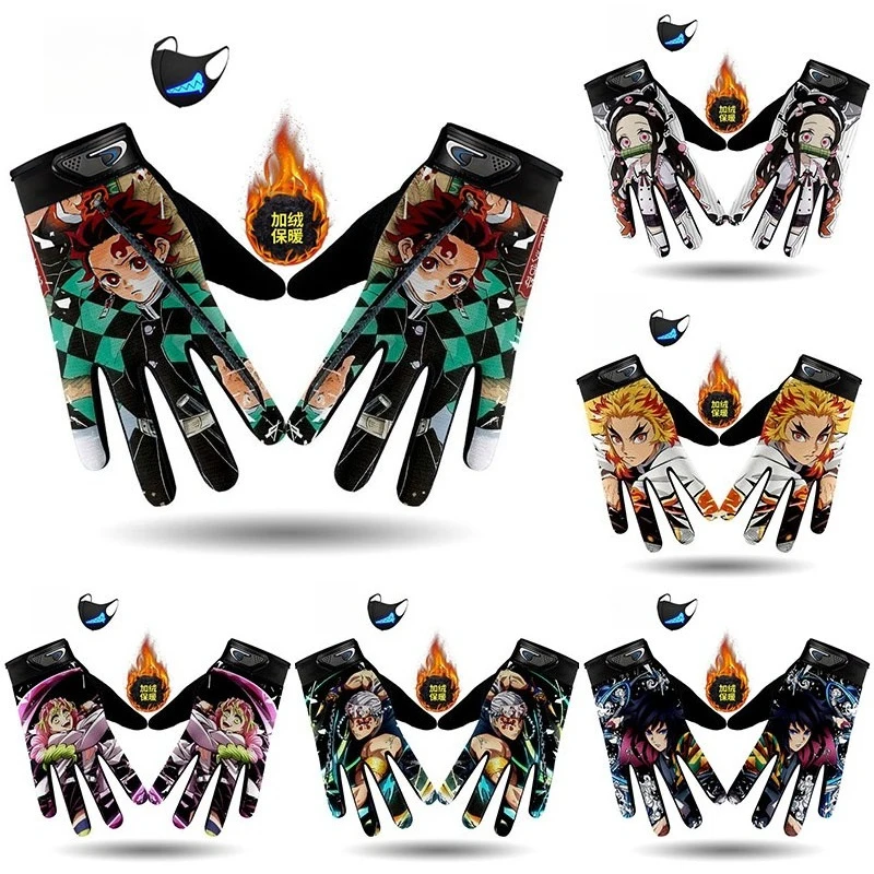 

Demons Slayers Tanjiro Kamado Children's Warm Plus Velvet Ski Five-finger Gloves for Men and Women Winter Cartoon Nezuko Gloves