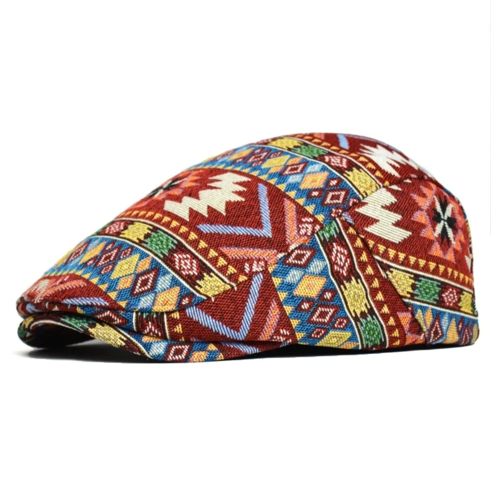 

Fashion Headwear Jacquard Retro Beret Adjustable Ethnic Embroidery Flat Cap Lightweight Beret Cap Artist Painter