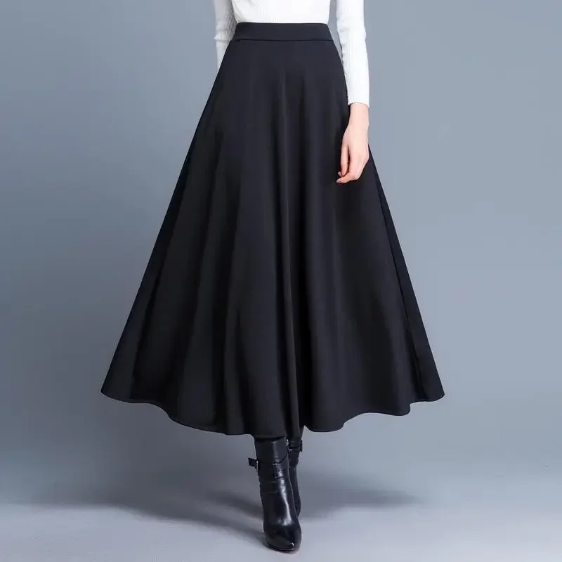 Women\'s Autumn Solid Color Halfskirt High Waist A-line Dress Fashion Versatile Clothing Woolen Material Birthday Gift Skirts