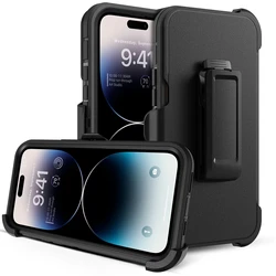 3 IN 1 For iPhone 14 13 12 11 15 16 Pro MAX MINI XSMAX XR X XS SE 6 7 8 PLUS Heavy Duty Armor Shockproof Case + Belt Clip Case