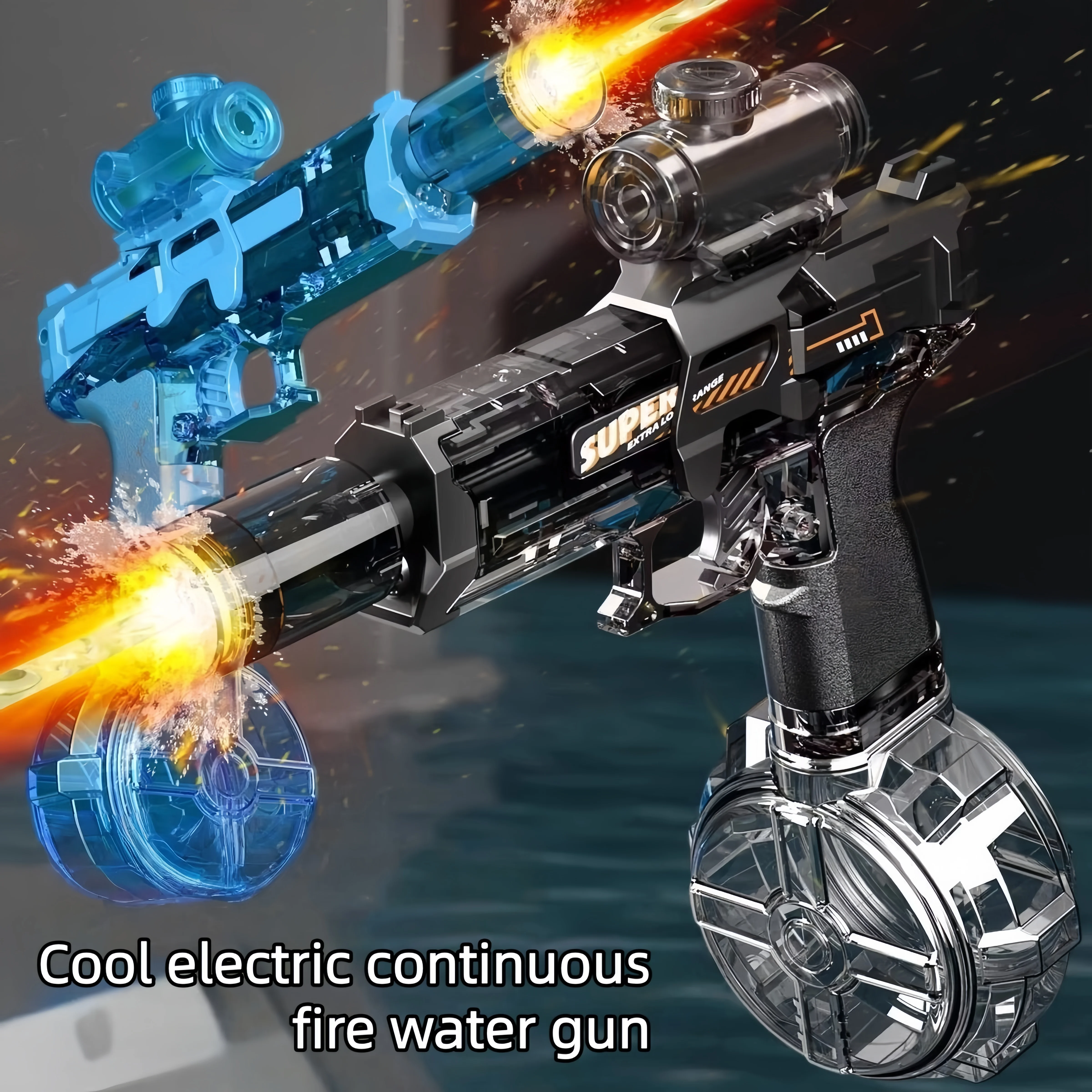 Electric Water Gun with Nozzle Flame Muzzle Automatic Spray Gun Remote Summer Outdoor Swimming Pool Water Toy Gift