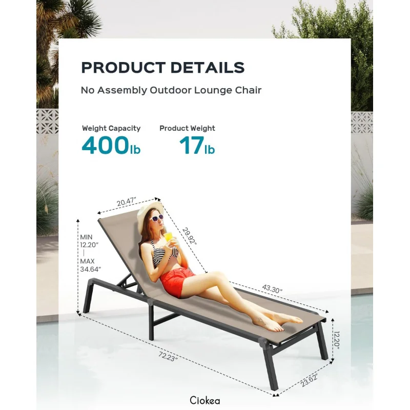 (UUX) كرسي ألومنيوم في الهواء الطلق - كرسي خارجي قابل للطي والتجميع مع 5 مساند ظهر قابلة للتعديل، صالة الفناء UQ