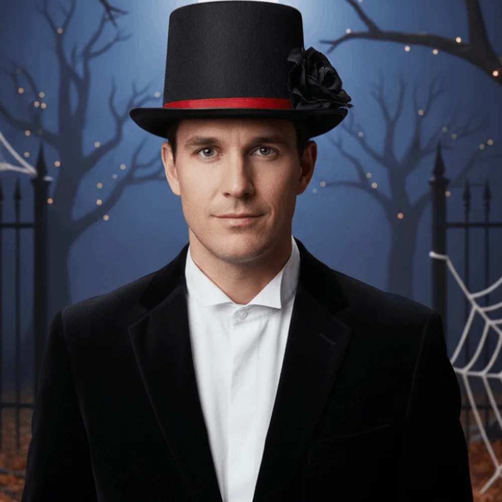Artificial Rose Gothic Top Hat Classic Black Vibrant Red Magician Fedora Headwear Polyester Felt Wide Brim - view 2
