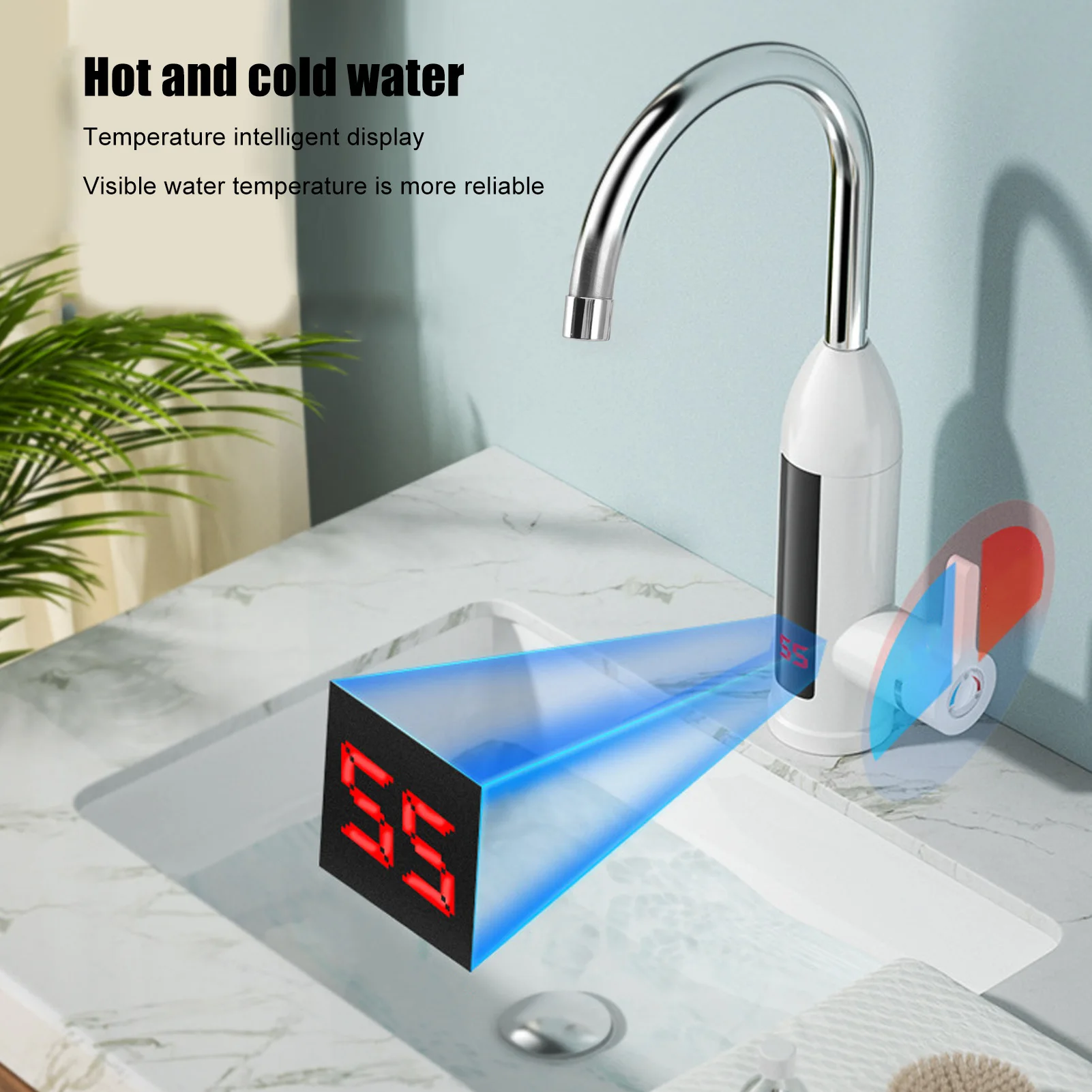 Robinet de chauffe-eau instantané 3000W IPX4 ABS, robinet de chauffage de cuisine en acier inoxydable sans réservoir pour la maison