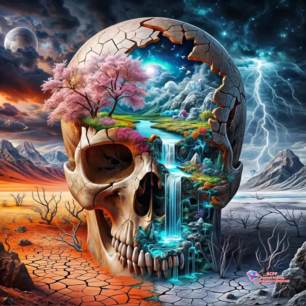 

Skull Lightning Sky Landscape Diamond Painting Kit 5D DIY Diamond Embroidery Cross Stitch Handmade Art Gift Crafts Home Decor