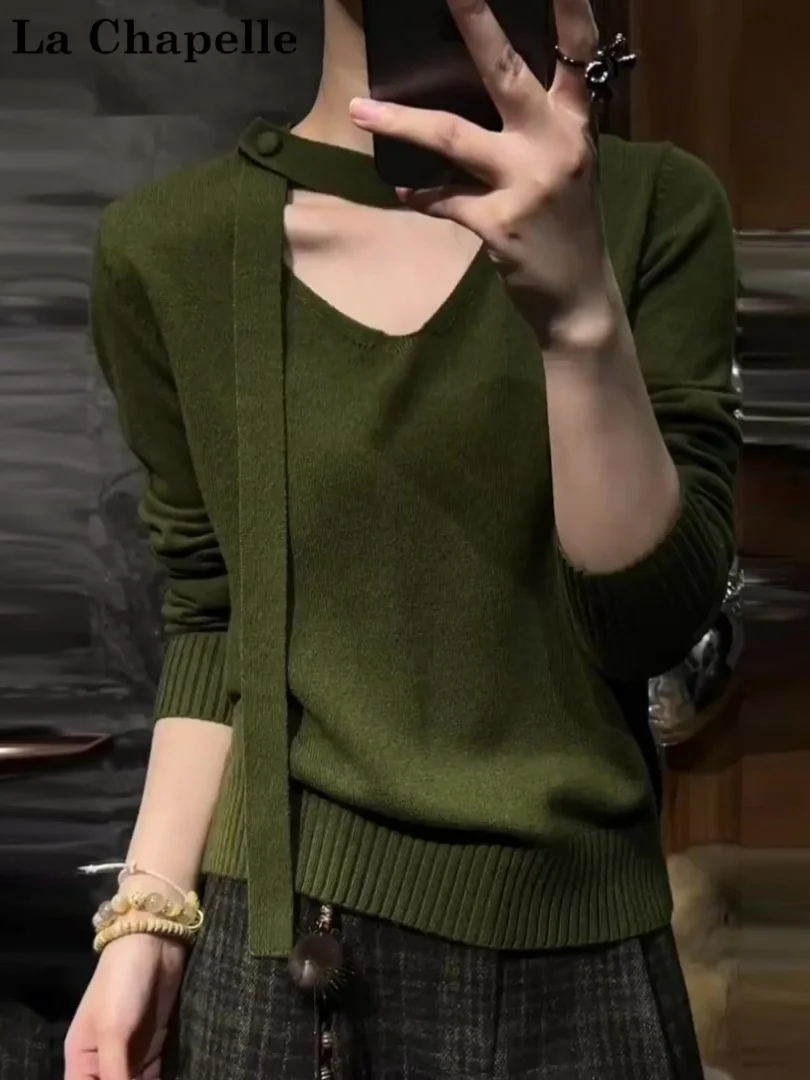 

La Chapelle Премиум V-Ne трикотаж женский свитер весна осень зима новый Sle тяжелый вязаный корейский Sle