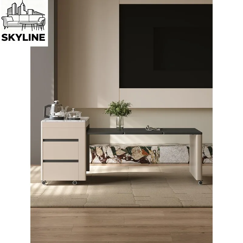 Living room movable solid wood coffee table household telescopic folding balcony multi-functional tea table