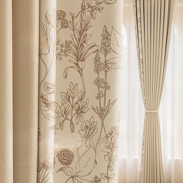 

French Style Bedroom Splicing Curtains High Shading NEW Cream Wind Cotton and Linen Advanced Feeling A Living Room