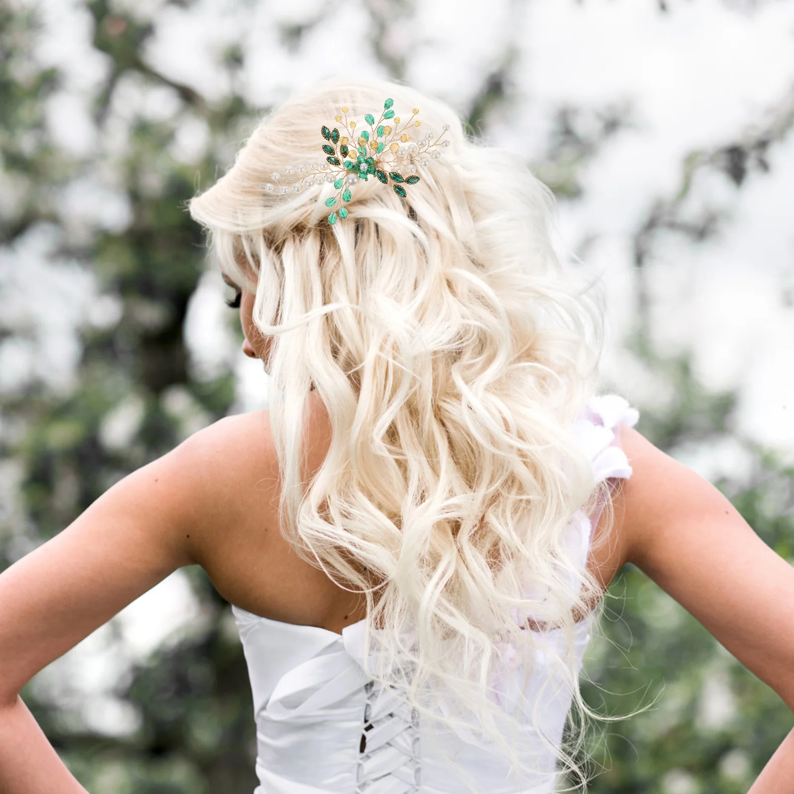 

Green Aesthetic Hair Accessories Wedding Side Comb for Bride Formal Event Decorative Combs Women Fine Hair Styling Piece