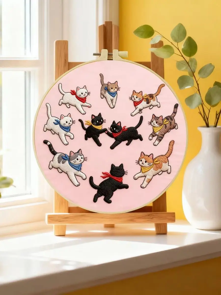 1 Stück 20X20CM/15X15CM 7,87/6,3 Zoll Katzen-Stickerei-Starter-Kit DIY-Kit DIY-Stickerei-Set Handarbeiten Malerei – Detail 6