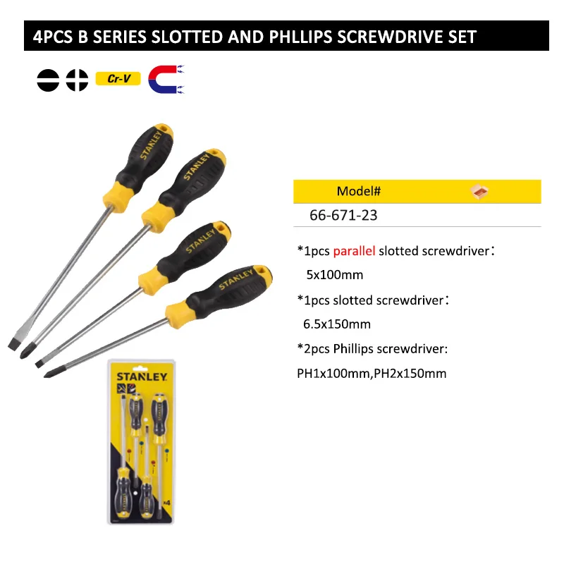 Stanley 4PCS Screwdriver Sets Precision Rubber Handle Grip Anti-slip Magnetic Screwdriver Kit  Phillips and Flat Screwdrivers