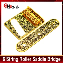 6 String Roller Saddle Bridge and Control Plate  for TL Electric Guitar with Carving Decorative Pattern Strings Through Bridge