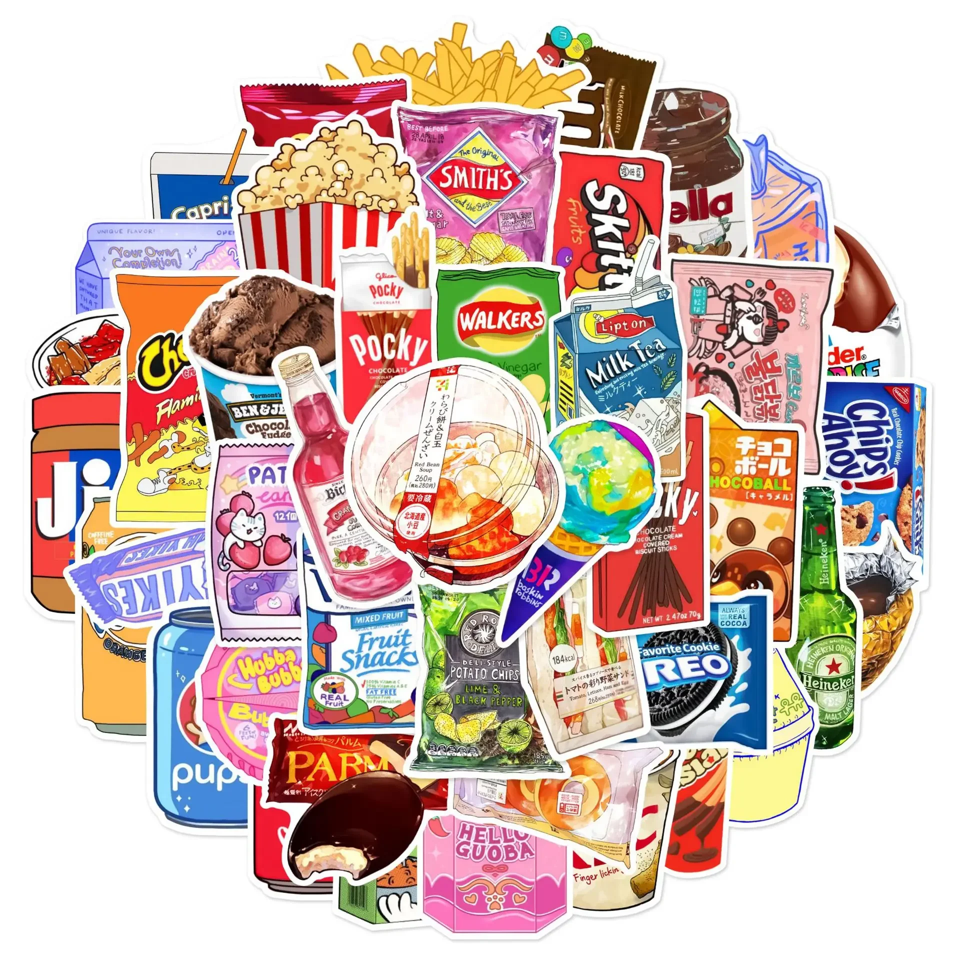 10/30/50Pcs Cartoon Snack Bag Waterproof Graffiti Sticker Aesthetic Decorative Luggage Laptop Cup Phone Scrapbook Kids Stickers