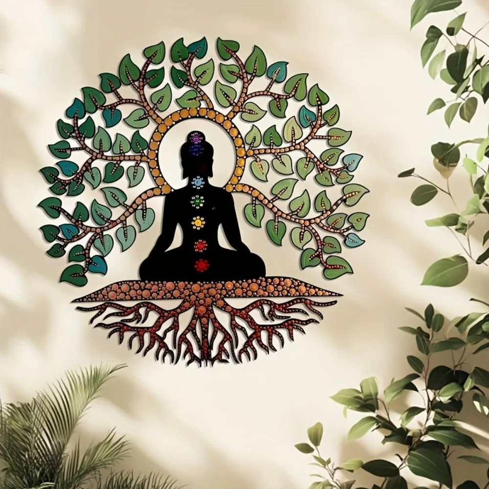 CIFBUY Mandala Chakra Colored Metal Wall Art Sculpture Life Tree Iron Hanging Decor Indoor Outdoor Home Patio Balcony Gift