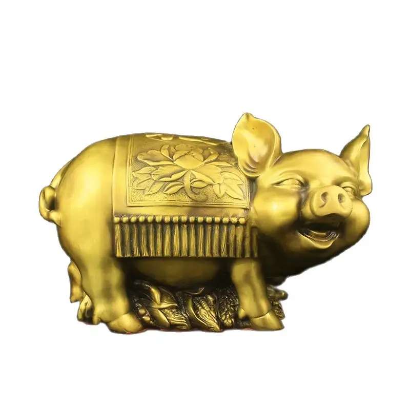 32CM Da Fu Wu Gu Zodiac Pig Bronze Statue