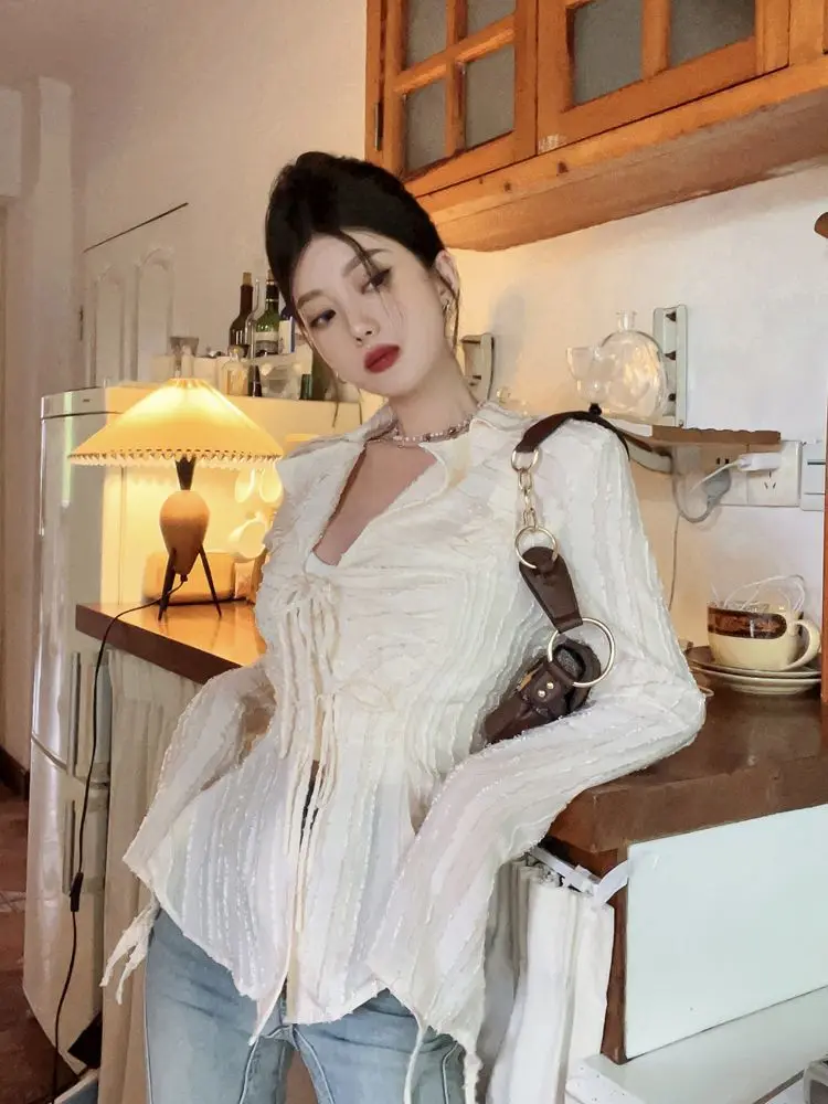 Apricot Chiffon Sun Protection Shirt Women Long Sleeve Shirt V-neck Irregular Top